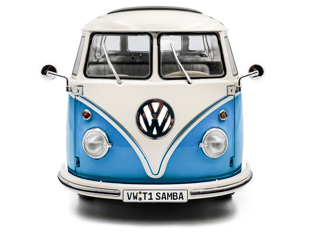 1962 Volkswagen T1 Samba Bus Baby Blue and White 1/18 Diecast