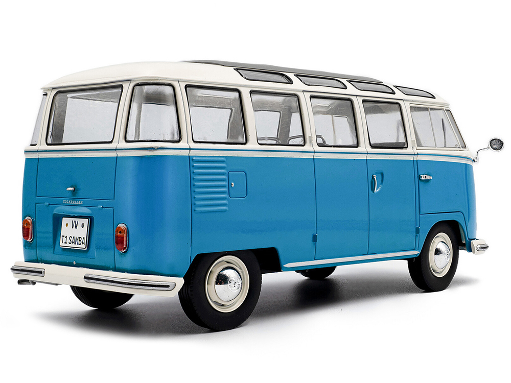 1962 Volkswagen T1 Samba Bus Baby Blue and White 1/18 Diecast