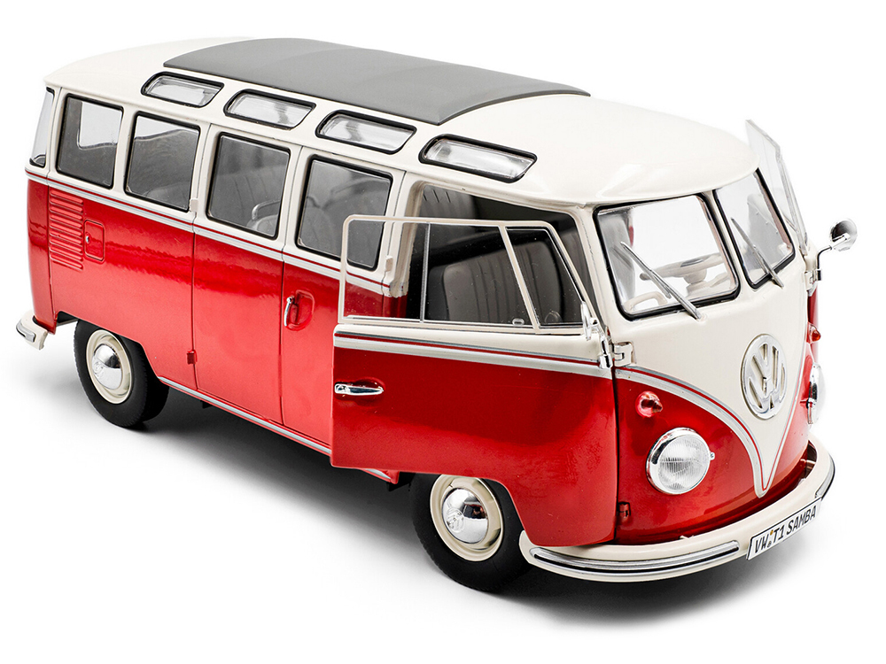 1962 Volkswagen T1 Samba Bus Red and White 1/18 Diecast Model Car
