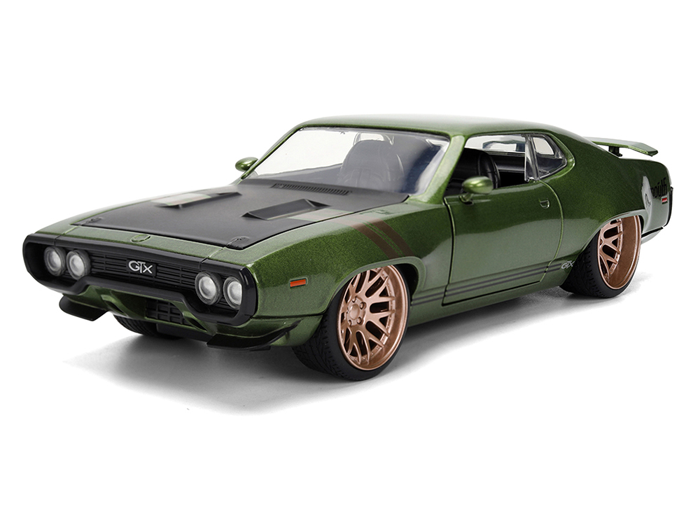 1972 Plymouth GTX Green Metallic with Matt Black Hood and Gold