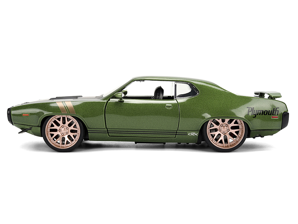 1972 Plymouth GTX Green Metallic with Matt Black Hood and Gold