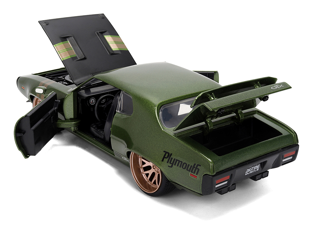 1972 Plymouth GTX Green Metallic with Matt Black Hood and Gold