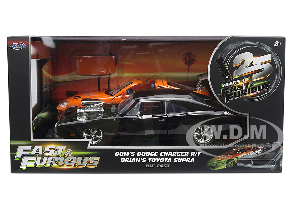 Dom's 1970 Dodge Charger R/T Black and Brian's Toyota Supra Orange