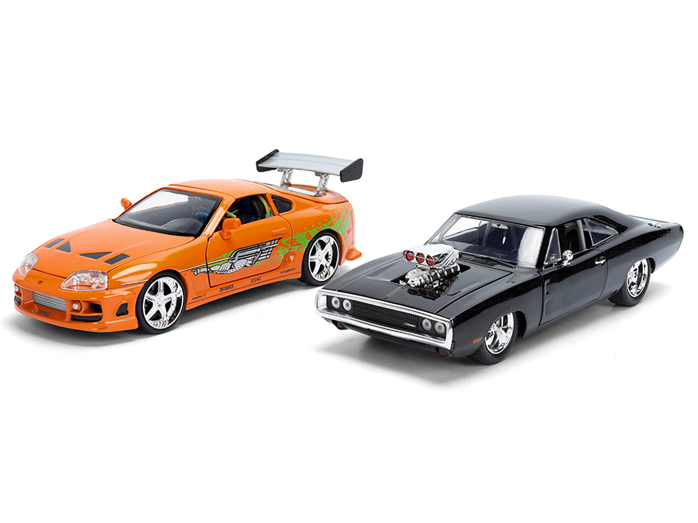 Dom's 1970 Dodge Charger R/T Black and Brian's Toyota Supra Orange