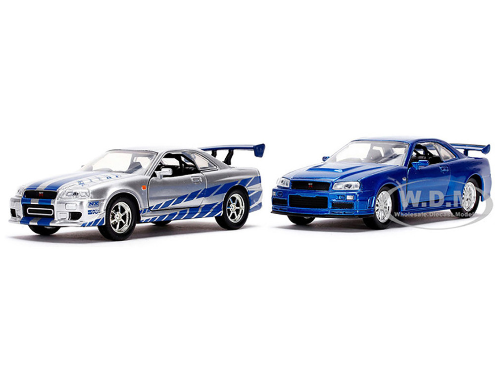 Brian's Nissan Skyline GT-R (BNR34) Silver with Blue Stripes and