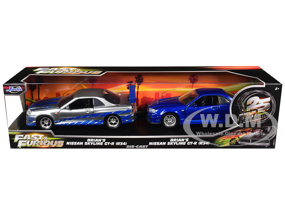 Brian's Nissan Skyline GT-R (BNR34) Silver with Blue Stripes and