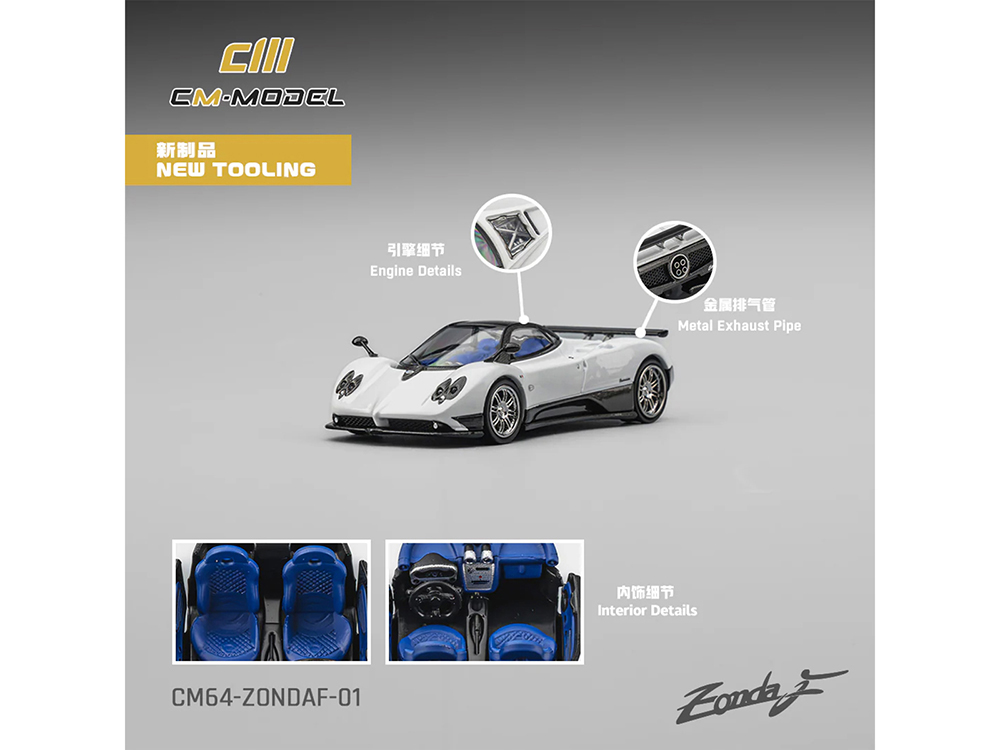 Pagani Zonda F Pearl White with Black Top 1/64 Diecast Model Car