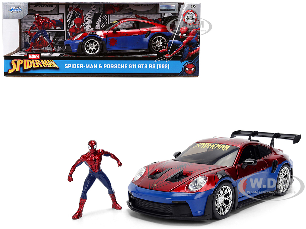Porsche 911 GT3 RS (992) Red and Blue with Graphics and Spider-Man
