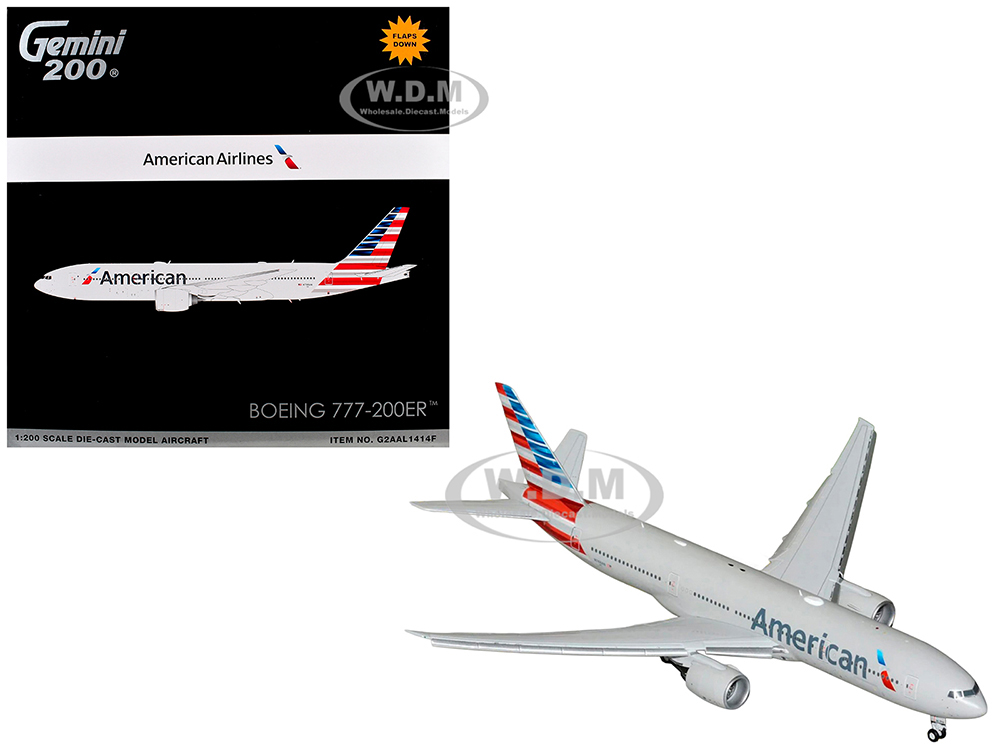 [美品]PACMIN B777-200ER アメリカン航空 台座付き 1/200 Boeing 777-200ER Commercial Aircraft with Flaps Down 
