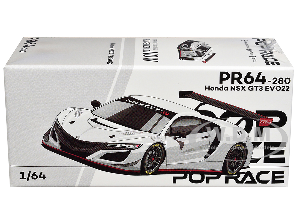 Honda NSX GT3 EVO22 White 1/64 Diecast Model Car by Pop Race