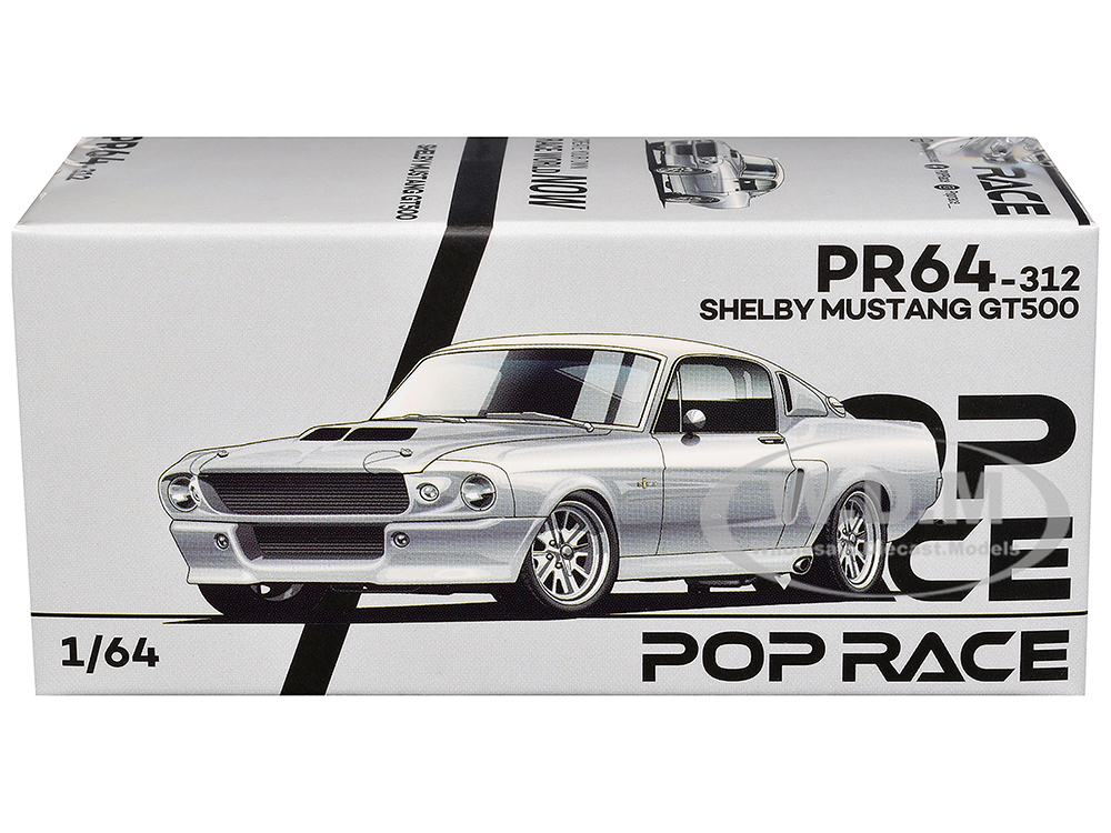 Shelby Mustang GT500 Silver Chrome 1/64 Diecast Model Car by Pop Race