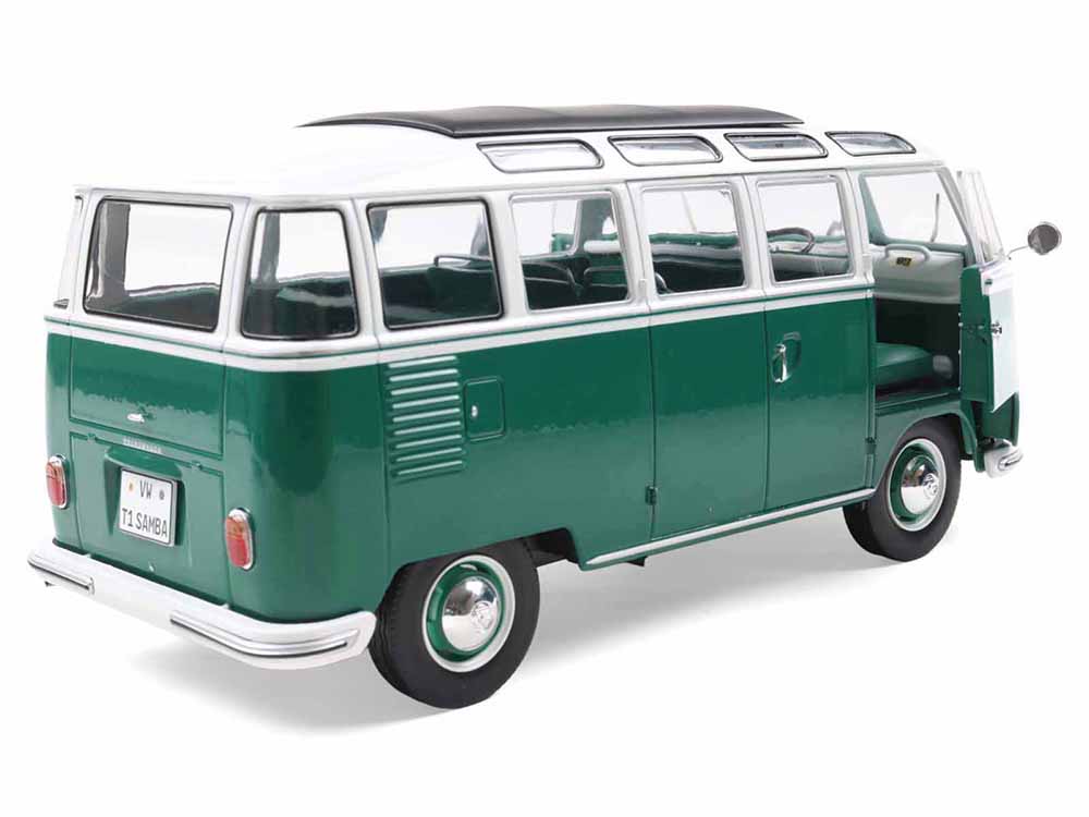 1962 Volkswagen T1 Samba Bus Green and White 1/18 Diecast Model