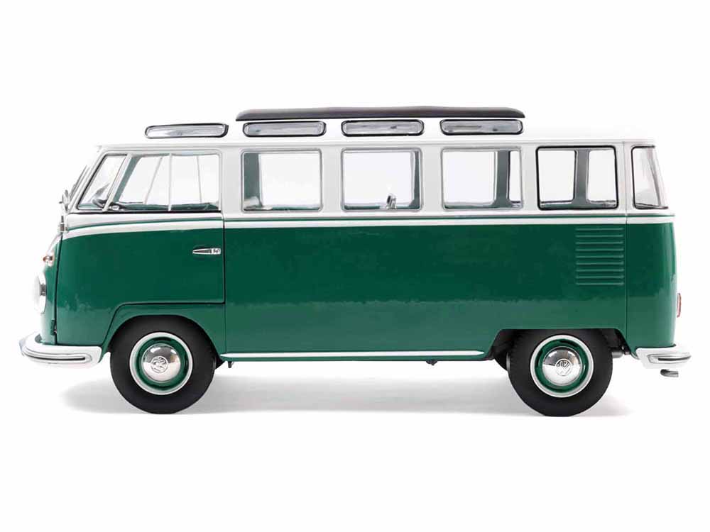 1962 Volkswagen T1 Samba Bus Green and White 1/18 Diecast Model