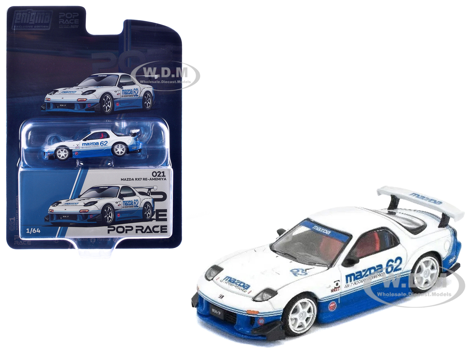 Mazda RX7 RE-Amemiya RHD (Right Hand Drive) #62 White and Blue