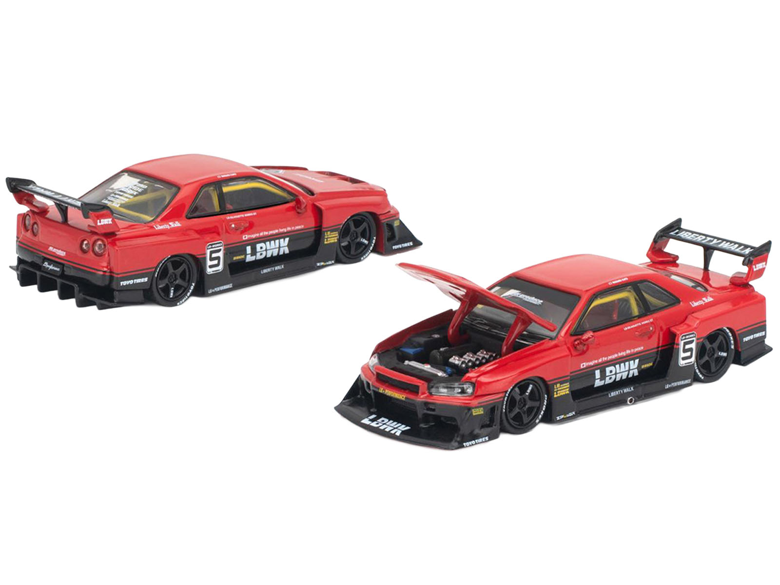 LB-ER34 Super Silhouette Red 1/64 Diecast Model Car by Pop Race