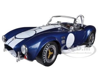 1965 Shelby Cobra 427 S/C Dark Blue Metallic with White Stripes with Printed Carroll Shelby's Signature on the Trunk 1/18 Diecast Model Car by Shelby