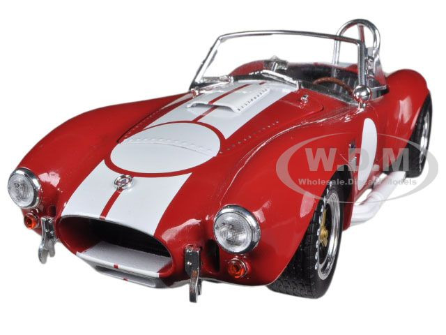 1965 Shelby Cobra 427 S/C Red with White Stripes with Printed Carroll Shelby's Signature on the Trunk 1/18 Diecast Model Car by Shelby Collectibles