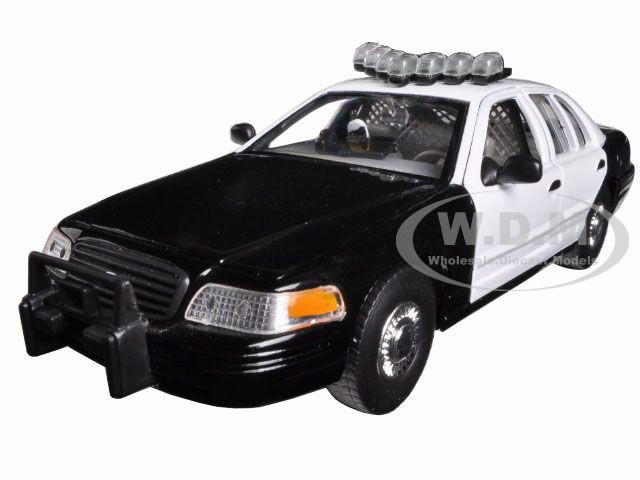 Welly 1:24 1999 Ford Crown Victoria Unmarked Police Car Black/White In Display Case with Light Bar and Push Bar 1/24 Diecast Model Car by Welly