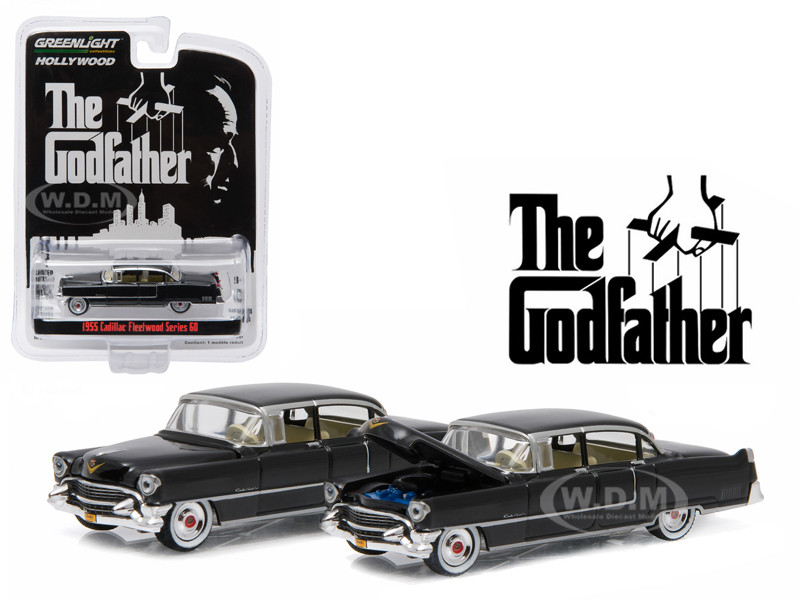 Greenlight 1:64 1955 Cadillac Fleetwood Series 60 Black "The Godfather" (1972) Movie "Hollywood Series" Release 14 1/64 Diecast Model Car by Greenlight