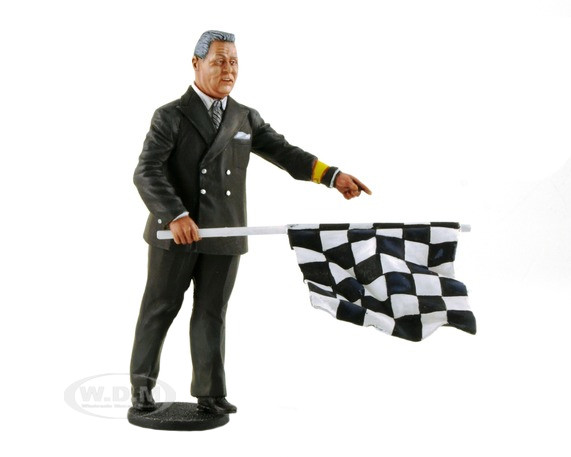 1950-1970's Director of the Course Standing with Checker Flag Figurine for 1/18 Scale Model Cars by Le Mans Miniatures