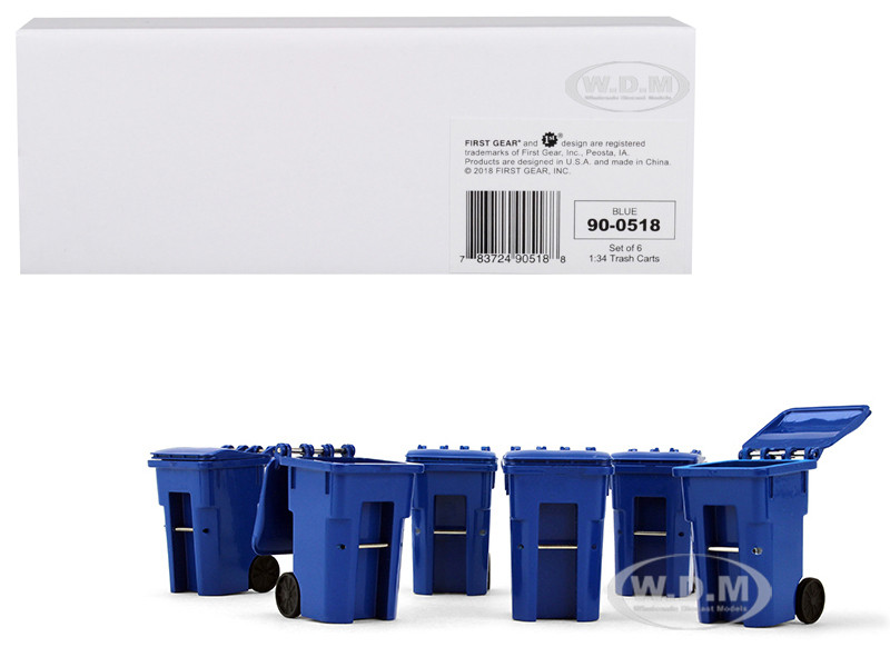 First Gear Dcp Set of 6 Blue Garbage Trash Bin Containers Replica 1/34 Models by First Gear