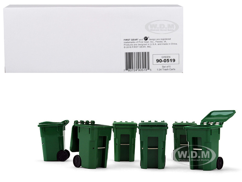 First Gear Dcp Set of 6 Green Garbage Trash Bin Containers Replica 1/34 Models by First Gear