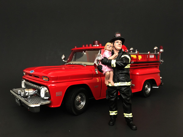 Firefighter Saving Life with Baby Figurine / Figure For 1:18 Models by American Diorama