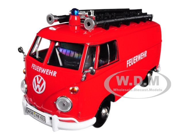 Volkswagen Type 2 (T1) Fire Van "Feuerwehr" Red 1:24 diecast model Motormax