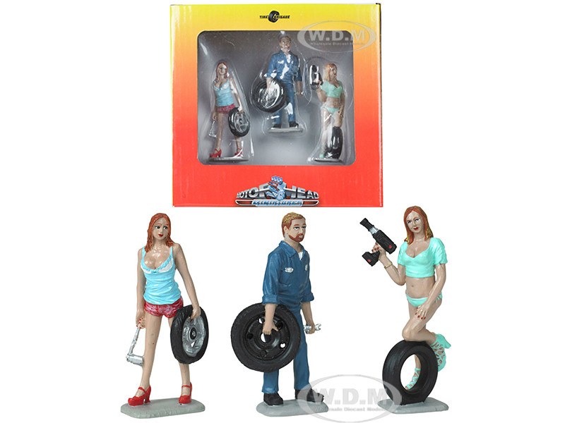 Motorhead Miniatures 1:24 Michelle, Meg and Gary Tire Brigade 3 piece Figurine Set 1/24 by Motorhead Miniatures