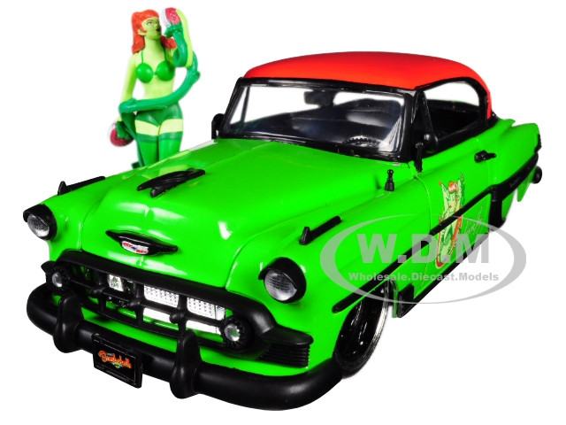 Jada 1:24 1953 Chevrolet Bel Air Green and Red Top with Poison Ivy Diecast Figure "DC Comics Bombshells" Series 1/24 Diecast Model Car by Jada
