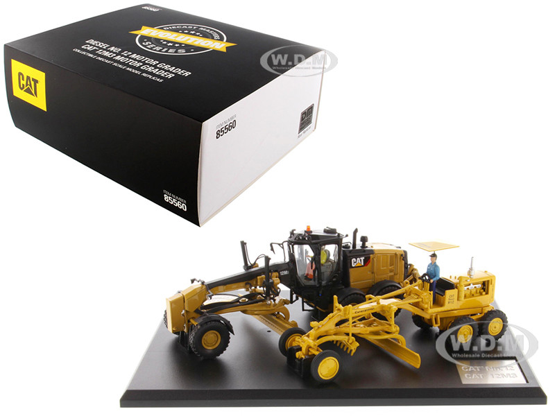 Diecast Masters 1:43 Cat Caterpillar No. 12 Motor Grader (Circa 1939-1959) and Cat Caterpillar 12M3 Motor Grader (Current) with Operators "Evolution Series" Set of 2 piece