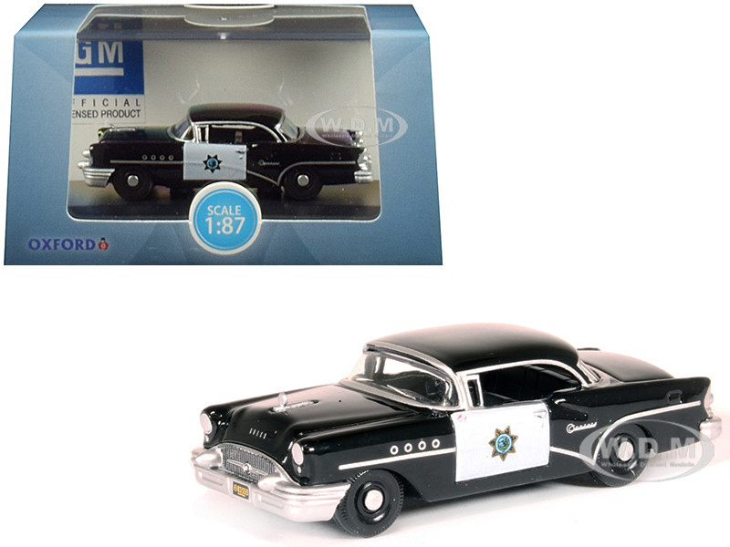 Oxford Diecast 1:87 1955 Buick Century "California Highway Patrol" (CHP) Black 1/87 (HO) Scale Diecast Model Car by Oxford Diecast