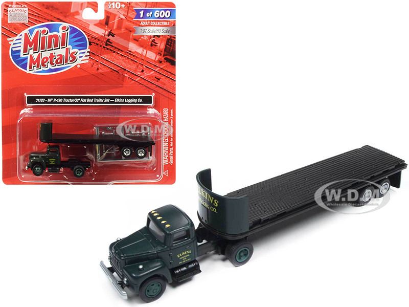 IH R-190 Tractor Truck with 32' Flatbed Trailer "Elkins Logging Co." 1/87 (HO) Scale Model by Classic Metal Works