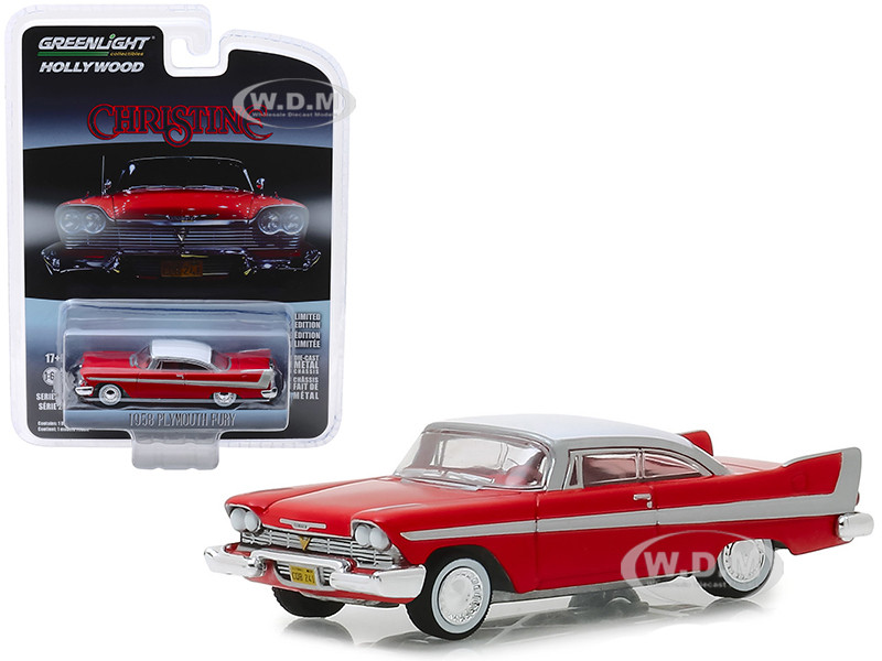 Greenlight 1:64 1958 Plymouth Fury Red with White Top "Christine" (1983) Movie "Hollywood Series" Release 23 1/64 Diecast Model Car by Greenlight