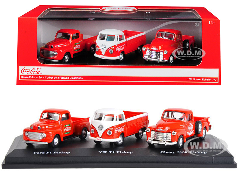 "Classic Pickups" Gift Set of 3 Pickup Trucks "Coca Cola" Cars 1:72 model Motor City Classics