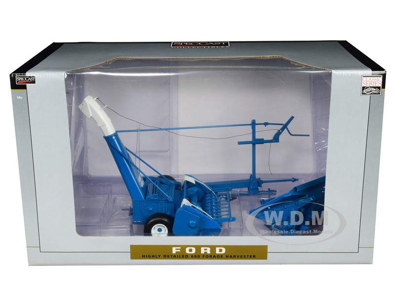 Speccast Ford 680 Forage Harvester with Hay Head and Corn Head Blue "Classic Series" 1/16 Diecast Model by SpecCast