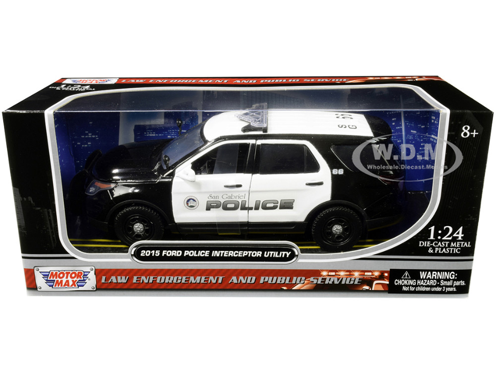 2015 Ford Police Interceptor Utility San Gabriel Police California Black and White 124 Diecast Model Car by Motormax
