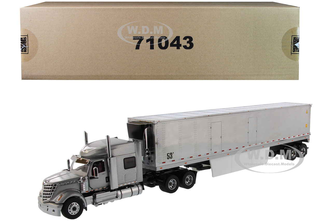 International LoneStar Sleeper Cab Silver with 53' Reefer Refrigerated Chrome Plated Van Trailer "Transport Series" 1/50 Diecast Model by Diecast Mast