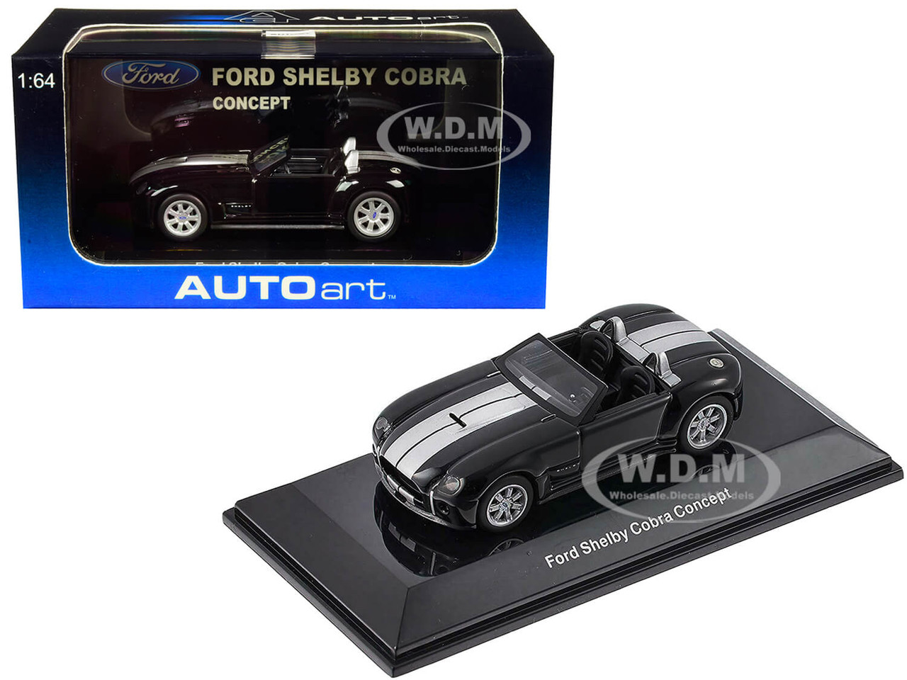 2004 Shelby Ford Cobra Concept Ebony Bright Argent Stripes Black 1:64 model Autoart