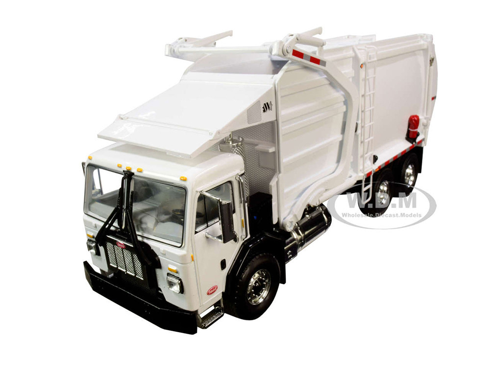 Peterbilt 520 Garbage Truck with Wittke Front End Load Refuse and Trash Bin White 1/34 Diecast Model by First Gear
