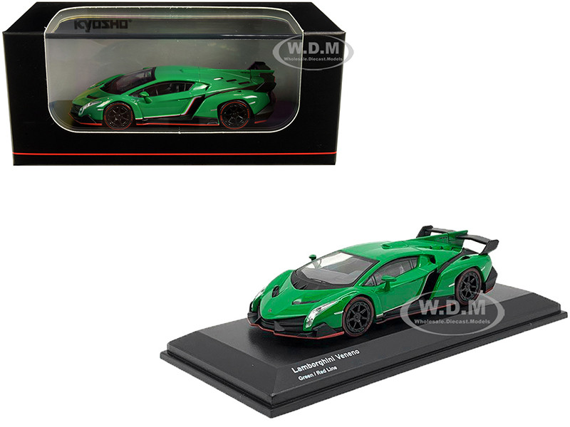 Lamborghini Veneno Green Red Line 1/64 Diecast Model Car Kyosho