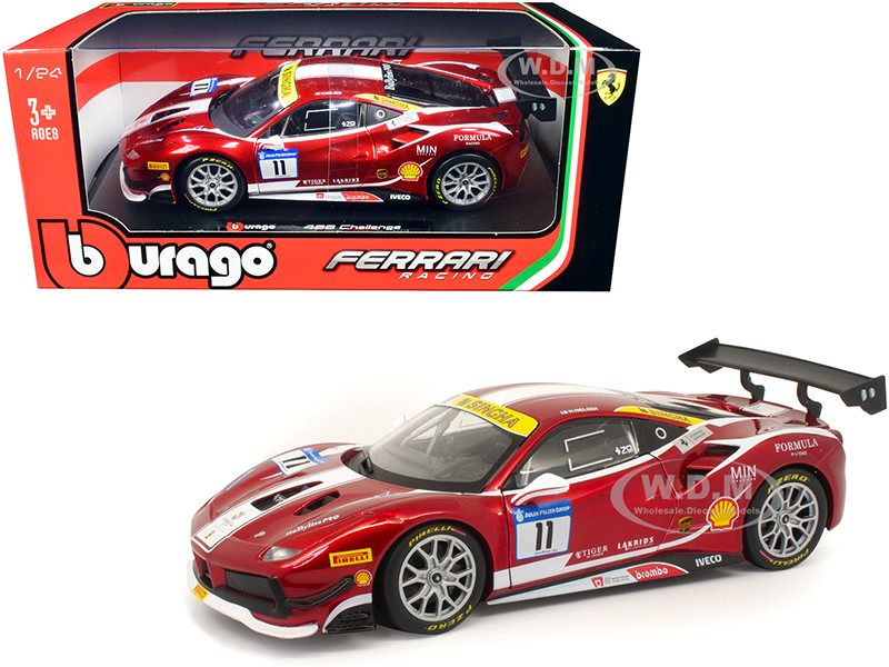 Bburago 1:24 Ferrari 488 Challenge #11 Candy Red with White Stripes "Ferrari Racing" 1/24 Diecast Model Car by Bburago
