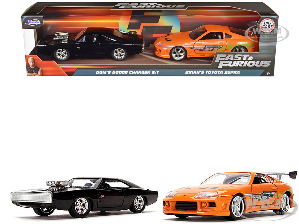 Jada 1:32 Dom's Dodge Charger R/T Black and Brian's Toyota Supra Orange Set of 2 pieces "Fast & Furious" Series 1/32 Diecast Model Cars by Jada