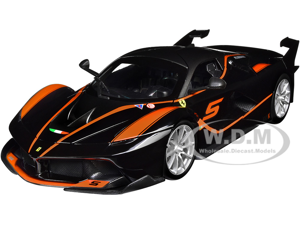 Ferrari FXX-K #5 Fu Songyang Black with Gray Top and Orange Stripes 1/18 Diecast Model Car by Bburago