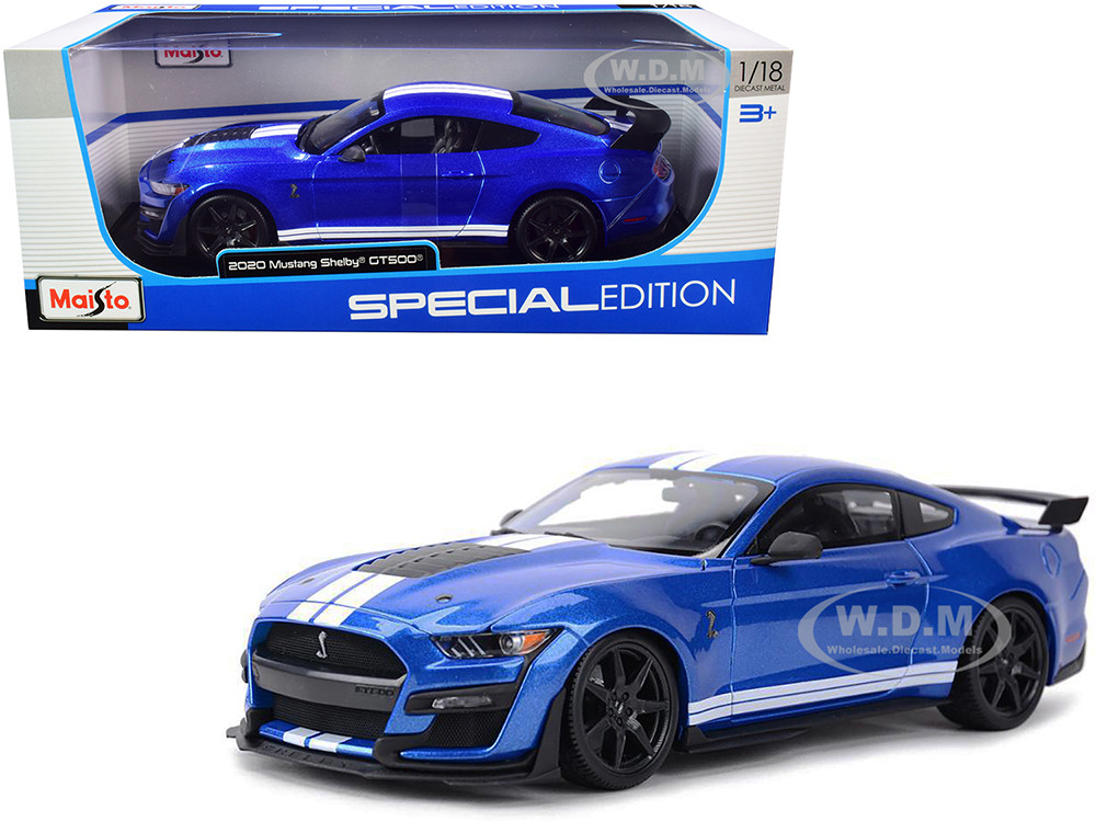 2020 Ford Mustang Shelby GT500 Blue Metallic with White Stripes "Special Edition" 1/18 Diecast Model