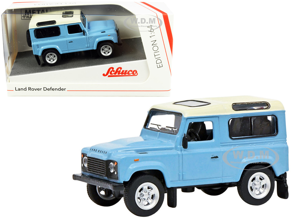 Schuco 1:64 Land Rover Defender Light Blue with Cream Top 1/64 Diecast Model Car by Schuco