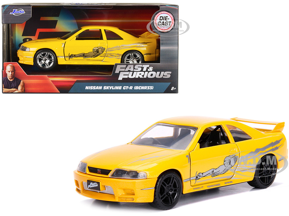 Jada 1:32 Leon's Nissan Skyline GT-R (BCNR33) Yellow Metallic with Graphics "Fast & Furious" Series 1/32 Diecast Model Car by Jada