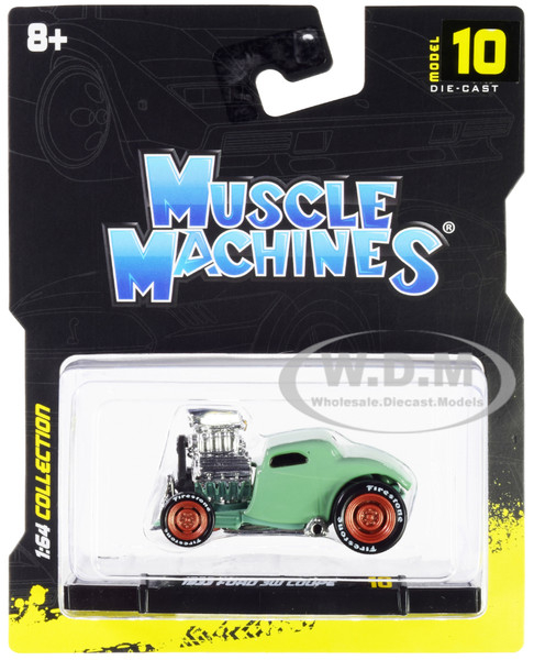 1933 Ford 3W Coupe Light Green 1/64 Diecast Model Car Muscle
