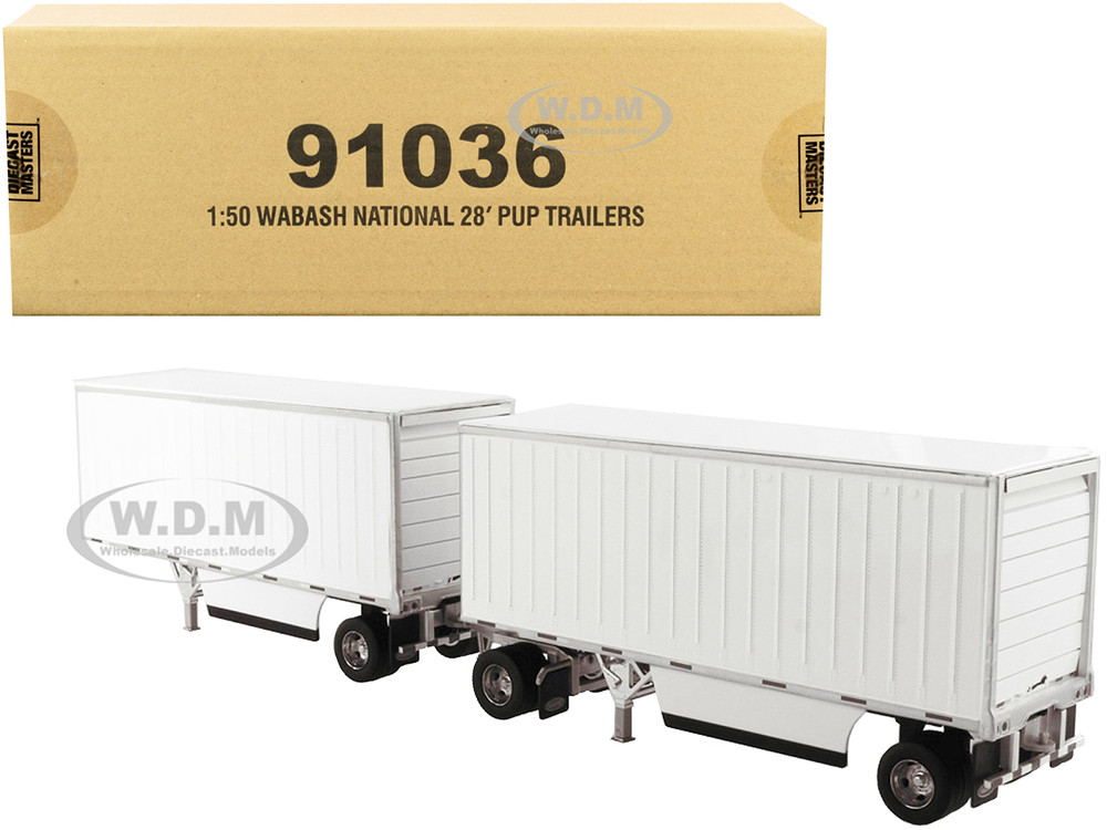 Wabash National 28' Double Pup Trailers White "Transport Series" 1/50 Diecast Model by Diecast Masters