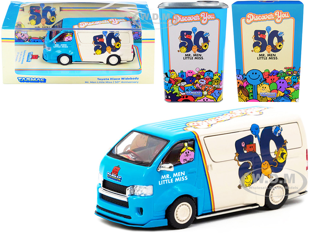 Tarmac Works 1:64 Toyota Hiace Widebody Van "Mr. Men Little Miss 50th Anniversary" (1971-2021) with METAL OIL CAN 1/64 Diecast Model Car by Tarmac Works